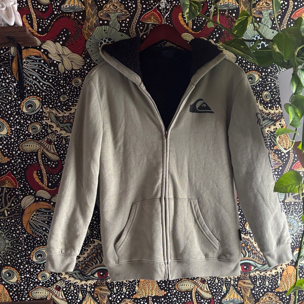 Quiksilver Light Green Fleece lined zip up Hoodie